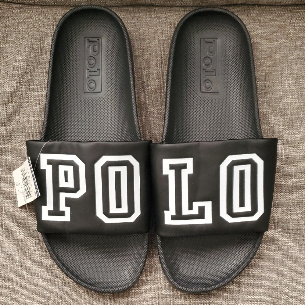 POLO RALPH LAUREN CAYSON MEN'S SLIDES COLOR  BLACK SIZE 13D